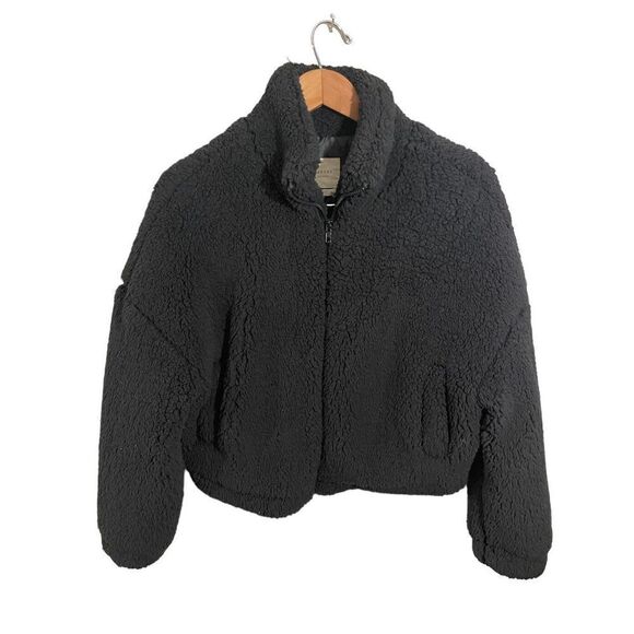 Harper Heritage Teddy Jacket Small Full‎ Zip Fleece Cropped Mock Neck Black - Picture 1 of 7